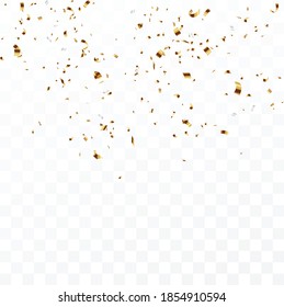 Gold confetti background, isolated on transparent background