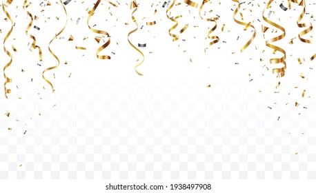 Gold confetti background, isolated on transparent background