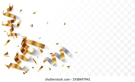 Gold confetti background, isolated on transparent background