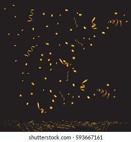 Gold confetti background. Many falling tiny confetti pieces.Illustration vector eps10
