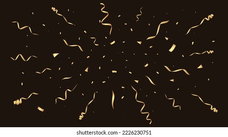 Fondo de confeti dorado. Diseño de fiesta con cintas doradas. Ilustración del vector