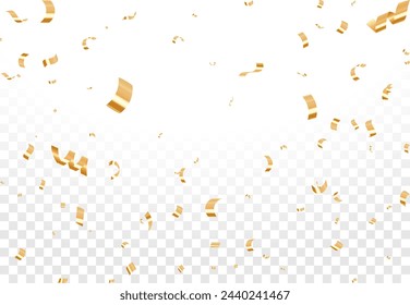 Gold confetti background that is falling on a transparent background. Vector Illustration.