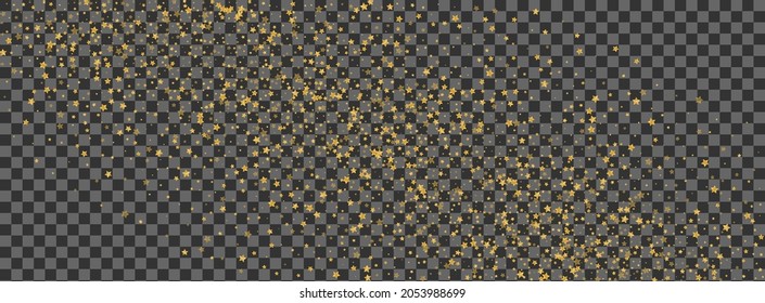 Gold Confetti Background  Transparent Vector. Spark Wish Card. Bright Isolated. Ornament Template. Yellow Star Reflection.