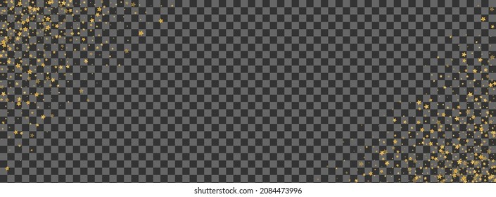 Gold Confetti Background  Transparent Vector. Stars Success Design. Yellow Time. Glamour Illustration. Shiny Sequin Shimmer.