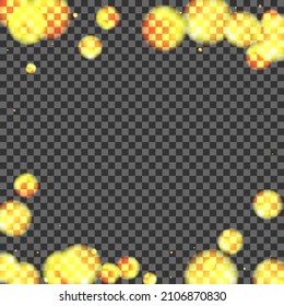 Gold Confetti Background Transparent Vector. Bokeh Neon Texture. Grain Design. Golden Spot Vintage Illustration. Black Pattern.