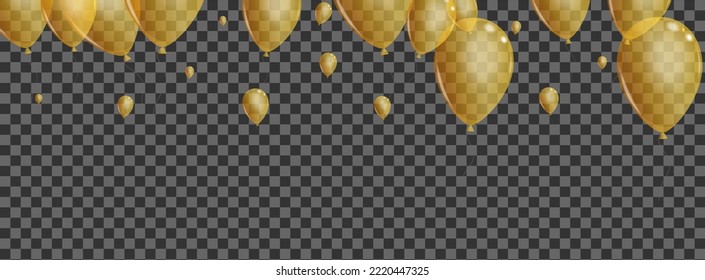 Vector Transparente De Fondo De Confetti De Oro. Tarjeta de luz de juguete. El Amarillo Celebra Aire. Juego de vuelos en globo.