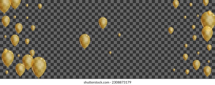 Gold Confetti Background Transparent Vector. Helium Event Border. Golden Rainbow Air. Toy Carnival Card.