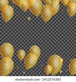 Gold Confetti Background Transparent Vector. Baloon Jubilee Set. Golden Concept Ballon. Toy Creative Frame.