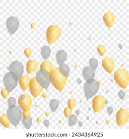 Fondo de confeti de oro transparente. Diseño de arco iris sorpresa. Aire abstracto amarillo. Juguete de marco festivo.