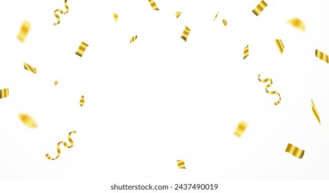 Gold confetti background vector. Gold confetti falling festive decoration for birthday party celebration. Vector illustration