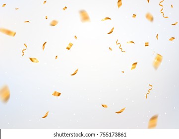 Gold Confetti Background Vector. Gold Confetti Falling Festive Decoration For Birthday Party Celebration.