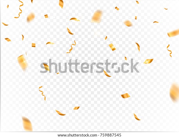 Gold confetti\
background vector. Gold confetti falling festive decoration for\
birthday party\
celebration.