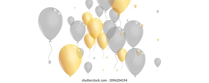 Gold Confetti Background White Vector. Helium Glossy Design. Golden Shiny Surprise. Balloon Decoration Illustration.