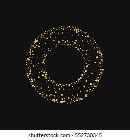 Gold confetti. Bagel shaped frame with gold confetti on black background. Vector illustration.