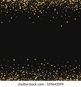 Gold confetti. Borders with gold confetti on black background. Vector illustration.