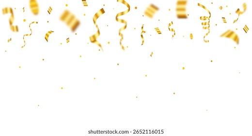 Gold confetti, Celebration background with beautiful golden confetti isolated on transparent background. Falling shiny gold ribbon confetti vector illustration