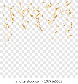 Gold confetti celebration . Celebration background template with confetti and gold ribbons.  Vector illustration EPS10