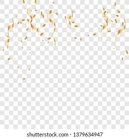 Gold confetti celebration . Celebration background template with confetti and gold ribbons.  Vector illustration EPS10