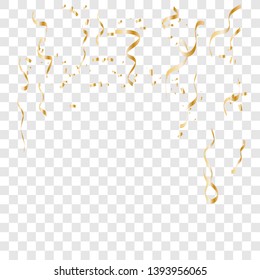 Gold confetti celebration . Celebration background template with confetti and gold ribbons.  Vector illustration EPS10