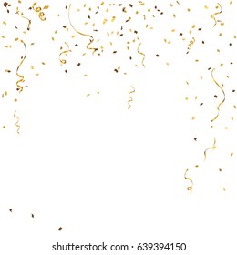 Gold confetti celebration background template ribbons Vector illustration