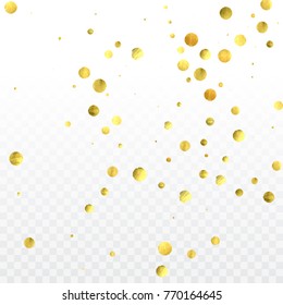 Gold confetti celebration. Birthday party invitation background. Vector festive christmas greeting card backdrop. Wedding invitation template.
