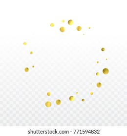 Gold confetti celebration. Birthday party invitation background. Vector festive christmas greeting card backdrop. Wedding invitation template.