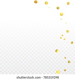 Gold confetti celebration. Birthday party invitation background. Vector festive christmas greeting card backdrop. Wedding invitation template.