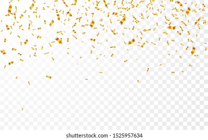 Gold confetti. Celebration carnival falling shiny glitter confetti in gold color. Luxury greeting card. Vector illustration.