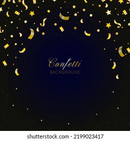 Gold confetti. Celebration carnival falling shiny glitter confetti in gold color. Luxury greeting card. Vector illustration.