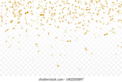 Gold confetti. Celebration carnival ribbons. Luxury greeting card. Vector illustration.