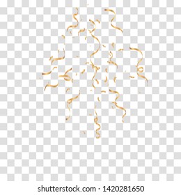 Gold confetti celebration. Falling shiny golden confetti isolated on transparent background. Golden Tiny Confetti for New year, birthday, valentines day design element. 