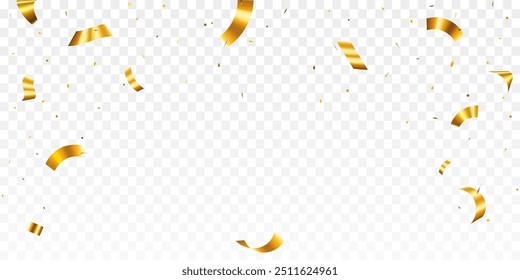 Gold confetti. Confetti celebration party background design, Falling shiny golden confetti isolated on transparent background, Celebration carnival ribbons, confetti,