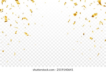 Gold confetti. Confetti celebration party background design, Falling shiny golden confetti isolated on transparent background, Celebration carnival ribbons, confetti,