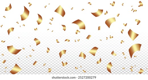 Gold confetti. Confetti celebration party background design, Falling shiny golden confetti isolated on transparent background, Celebration carnival ribbons,confetti. Editable vector