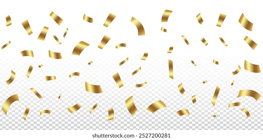 Gold confetti. Confetti celebration party background design, Falling shiny golden confetti isolated on transparent background, Celebration carnival ribbons,confetti. Editable vector