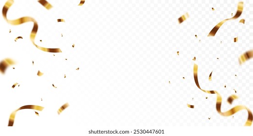 Gold confetti celebration party background design, Falling shiny golden confetti isolated on transparent background. Can be used for celebration, Christmas, New Year, Carnival festivity, confetti,