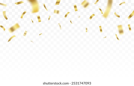 Gold confetti. Confetti celebration party background design, Falling shiny golden confetti isolated on transparent background, Celebration carnival ribbons, confetti,