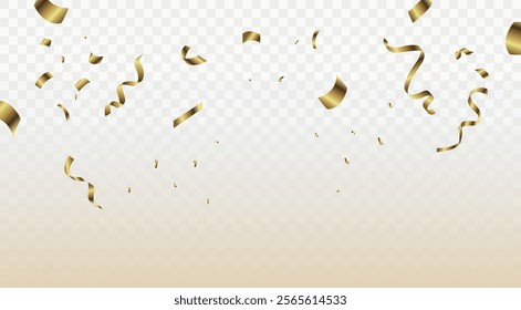 Gold confetti. Confetti celebration party background design, Falling shiny golden confetti isolated on transparent background, Celebration carnival ribbons, confetti