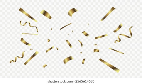 Gold confetti. Confetti celebration party background design, Falling shiny golden confetti isolated on transparent background, Celebration carnival ribbons, confetti