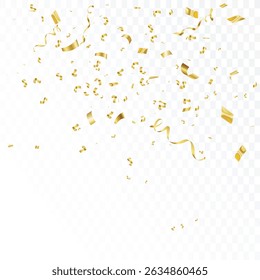 Gold confetti. Confetti celebration party background design, Falling shiny golden confetti isolated on transparent background, Celebration carnival ribbons, confetti,