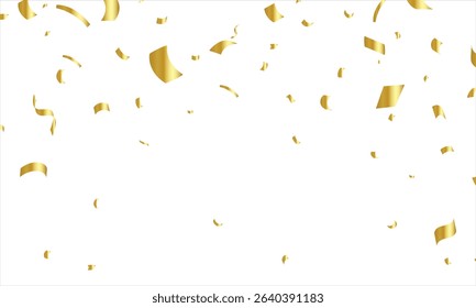 Gold confetti. Confetti celebration party background design, Falling shiny Luxury golden confetti isolated on white background, Celebration carnival ribbons, confetti, new year, holiday, party.