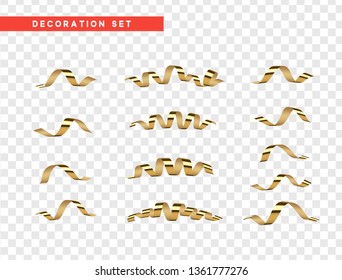 Gold confetti celebration. Ribbon serpentine, isolated with transparency background effect.