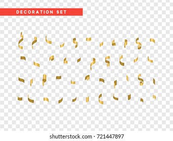 Gold confetti celebration. Ribbon serpentine, isolated with transparency background effect.