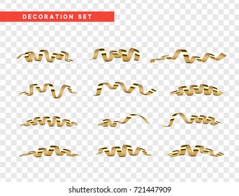 Gold confetti celebration. Ribbon serpentine, isolated with transparency background effect.