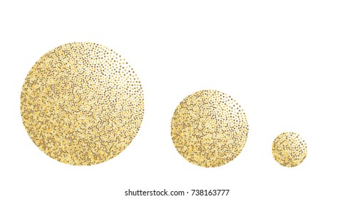Gold confetti Christmas balls elements. Golden glitter texture vector background. yellow and brown dust, flying circle sparkle dots, round tinsel elements  holiday card decoration backdrop design.
