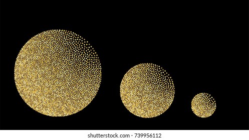 Gold confetti Christmas balls elements. Golden glitter texture vector background. yellow and brown dust, flying circle sparkle dots, round tinsel elements  holiday card decoration backdrop design.