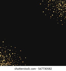 Gold confetti. Circular corners with gold confetti on black background. Vector illustration.