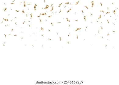 Gold confetti congratulations background. Golden ribbons and confetti party pattern on transparent background. Congratulations horizontal banner with copy space. Gift elegant vector illustration.