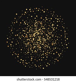 Gold confetti. Double circle with gold confetti on black background. Vector illustration.