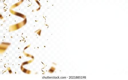 Banner de la explosión de un confetti dorado, aislado de fondo transparente